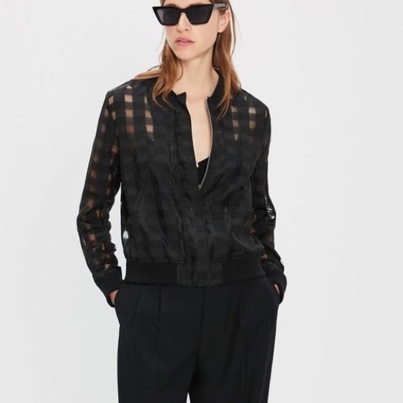 Zara Jackets & Blazers - Zara Black Sheer Windowpane Bomber Jacket, size M